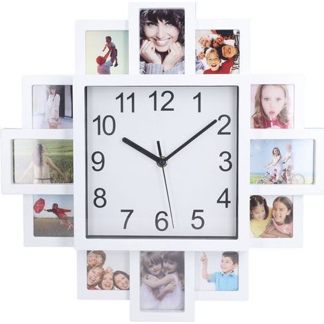 Horloge murale avec cadre Photo blanc de 15,35 pouces, bricolage multi-personnalisé pour la décoration de la maison (1/5)