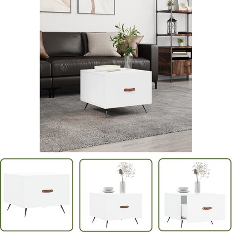 The Living Store Table basse blanc 50x50x40 cm bois d'ingénierie - Table Basse Blanche - Meuble Salon - Table D'appoint - Table Design - Mobilier Moderne (1/5)