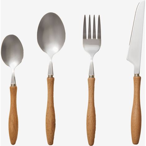 SKLUM 16-teiliges Besteckset aus Edelstahl mit Griffen aus Buchenholz Midra Grau Chrom