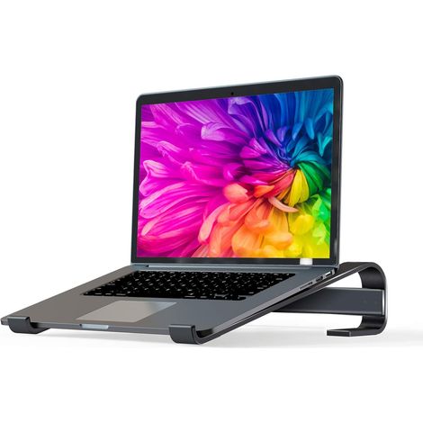 1 Support ordinateur portable, Aluminium ventilé, Ergonomique 6,6cm, Anti-dérapant, Compatible 10-18 pouces, Télétravail (1/5)