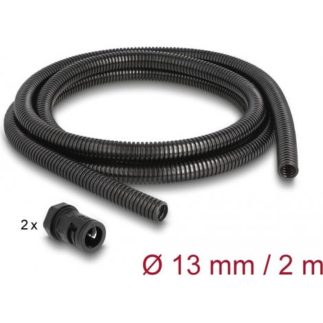 Delock Funda protectora de cable de 2 m x 13 mm con juego de conector PG9 negro