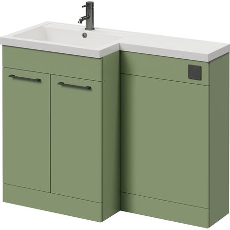 Napoli 460 Olive Green 1100mm 2 Door Vanity Unit Toilet Suite with Left Hand Square Lucia Basin - 1100mm - Gunmetal Grey 160mm HandleWithout Kingston Toilet Pan