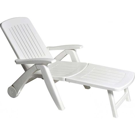 Weißes klappbares Gartenbett aus Kunststoff mit Rädern Cancun (1/4)