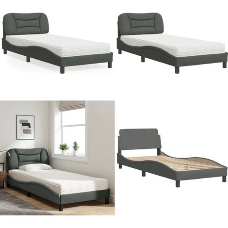 Bett mit Matratze Dunkelgrau 90x200 cm Stoff - Betten - Boxspringbetten - Doppelbett - Einzelbett - Jugendzimmer - Home & Living (1/5)