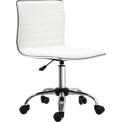 Sedia da ufficio senza braccioli, sedia da scrivania, altezza regolabile, sedile e schienale imbottiti, 48x52x78-90 cm, bianca