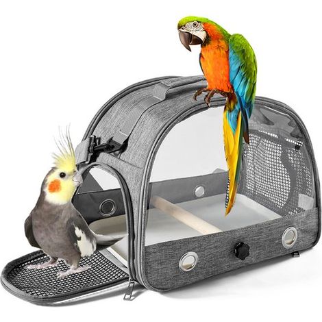 Transportín pájaros percha, bolsas transporte placa acero inoxidable, transporte portátil jaulas pájaros, transportín transparente periquitos (1/4)
