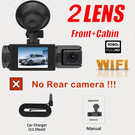 Caméra de voiture WiFi HD 1080p (double objectif, sans carte SD) avec enregistrement simultané avant et arrière et vision nocturne infrarouge. Compatible avec les caméras avant et arrière. Utilisation (1/5)
