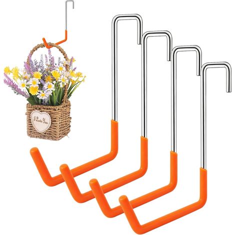 Lot de 4 Crochet en S, Crochet Velo Support Velo Mural,Crochet Garage pour Tondeuse à Gazon pour Outils De Jardin Balais Pelles Râteaux Orange (1/5)