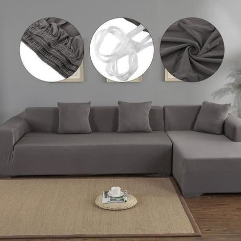 TuseRxln Schutzhülle für 3+2-Sitzer-Ecksofas in L-Form aus Polyester - Dan&Dre - Grau