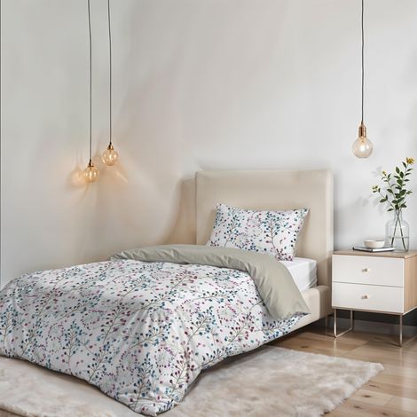Parure de housse de couette - Ensemble housse de couette - Lit 1,5 place, Microfibre - Housse 200x200 cm + Rabat et 1 taie d'oreiller 50x80 cm - Flor (1/5)