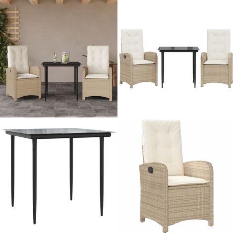3-tlg. Garten-Essgruppe mit Kissen Beige Poly Rattan - Gartenmöbel - Gartenessgruppe (1/5)