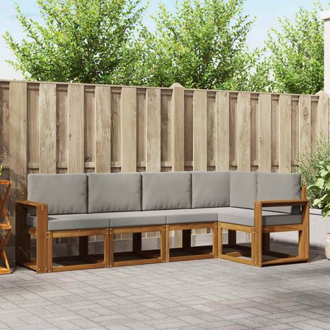 Outdoor-Sofagarnitur mit Kissen 5 pcs Natürlich und Hellgrau (1/5)