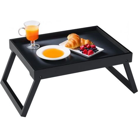 Ecleanfy - Table de chevet en bambou avec pieds pliables pour cuisine, salle à manger, canapé, bureau, table pour ordinateur portable (noir) (1/5)