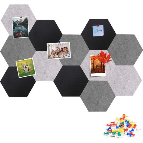 Tableau hexagone en liège Lot 12x panneau affichage mural 22 x 19 cm adhésif avec 50x pince Décoration photo note bureau cuisine (1/5)