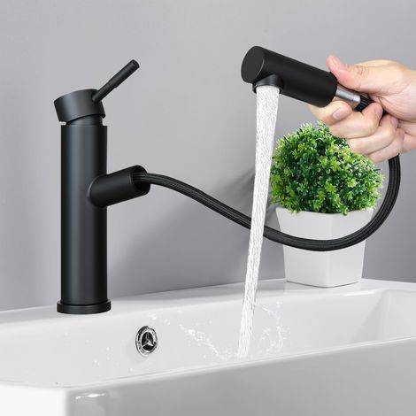 Robinet de Lavabo Salle de Bain Noir avec Mitigeur Douche Extractible Eau Froide et Chaude (1/5)