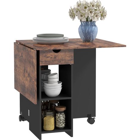 Table à manger pliante table de cuisine extensible pour 2 à 4 personnes 2 abattants 120 x 72 x 75 cm rustique et noir