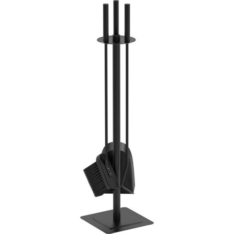 VOUNOT® Kaminbesteck, 4-teilige Kamingarnitur Set mit Schaufel, Besen, Schürhaken & Halter, Schmiedeeisen Ofenbesteck, Schwarz