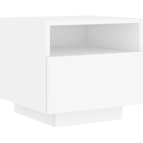 Mesita de noche con luces LED y cajón 40 x 39 x 37 cm madera de ingeniería blanca DEC033169 (1/5)