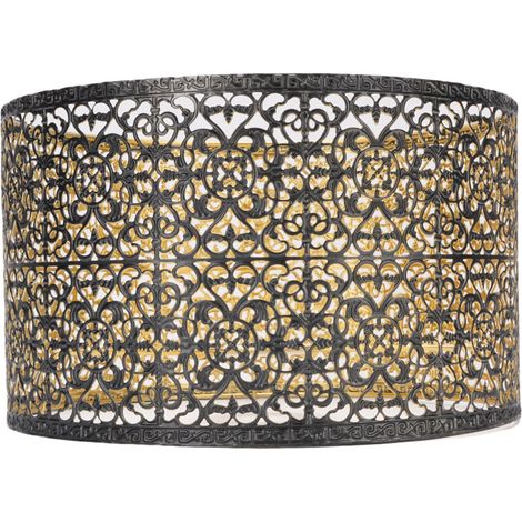Zylindrischer Lampenschirm aus Metall, E14/E27, in Schwarz und Gold, durchbrochenes Eisen (1/5)