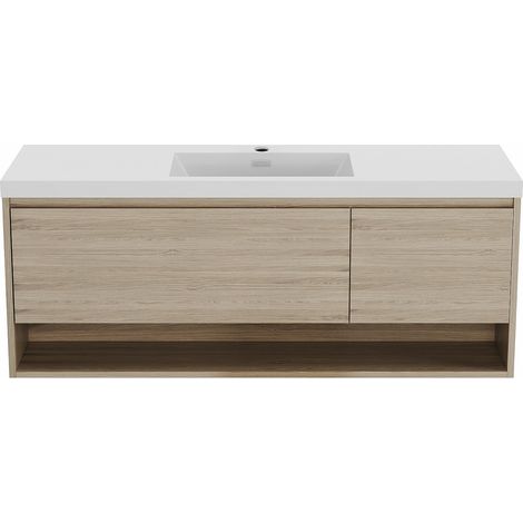 Vente-Unique – Meuble de salle de bain suspendu simple vasque 150 cm – Panneau de particule – 1 tiroir coulissant – Niche fonctionnelle (1/5)