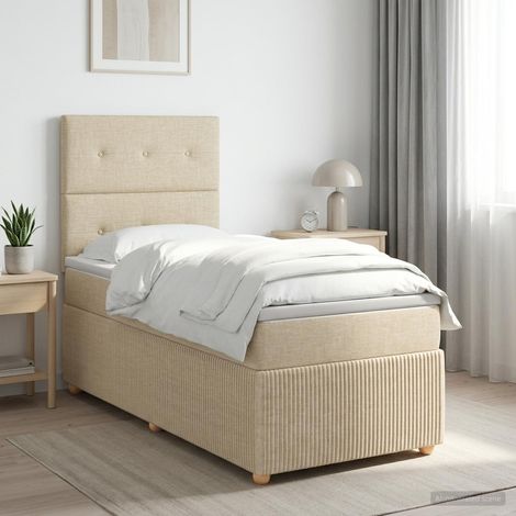 vidaXL Lit boxspring avec matelas Crème 100 x 200 cm Tissu (1/5)