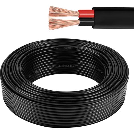 2 × 0,75 mm² Câble Plat Double à 2 conducteurs Fil électrique en cuivre 5 V 12 V 24 V 60 V, câble de Bateau Automobile Rouge/Noir à paroi Fine 5/10/20/50 mètres (1/5)