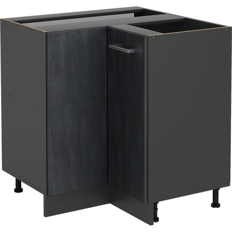 Eckunterschrank R-Line, Schwarz Beton, 75.6 cm ohne Arbeitsplatte, Vicco