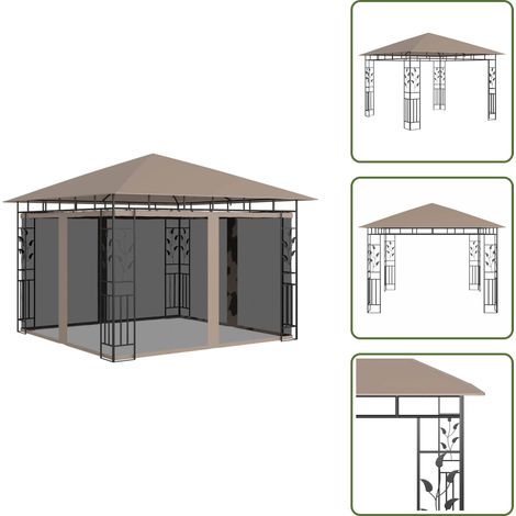 The Living Store Cenador con mosquitera gris taupe 3x3x2,73 m 180 g/m² - Toldo de jardín
