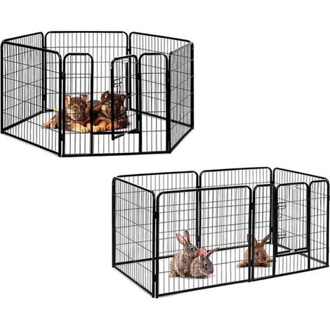 Clôture pour animaux de compagnie 6 portes pliantes réglables et mobiles noir (1/5)