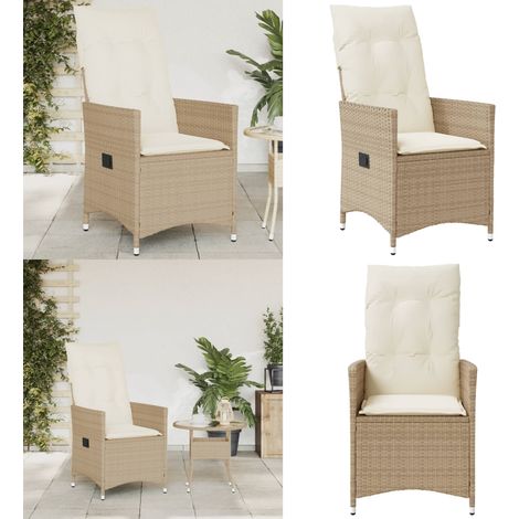 Chaise inclinable de jardin avec coussins beige résine tressée - Chaises De Jardin Inclinables - Chaises De Patio - Fauteuil De Jardin - Mobilier De Jardin - Chaise De Jardin Résistante Aux Intempérie (1/5)