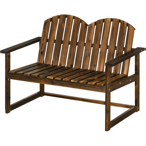 Gartenbank, 2-Sitzer Sitzbank, Holzbank Mit Rückenlehne, Armlehne, Parkbank, Bis 240 Kg Belastbar, Für Garten, Balkon, Verkohlt