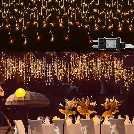 Jiubiaz 15M 400LEDs Eisregen Lichterkette Warmweiß, Fenster Lichtervorhang mit 8 Modi IP44 Wasserfest, Weihnachtsbeleuchtung Party Balkon Garten Deko (1/5)