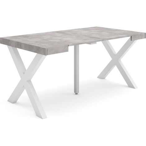 Skraut Home - Table console extensible, Console meuble, 160, Pour 8 personnes, Pieds bois massif, Style moderne, Gris Ciment (1/5)