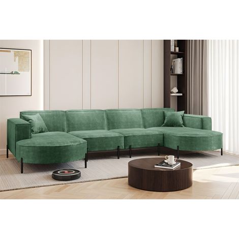 Wohnlandschaft U-Form Sofa VALENCIA XL in Stoff Noel Grün (1/2)