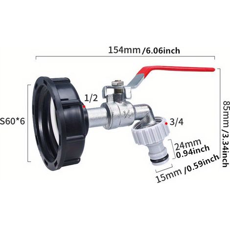 Lot de 1 : Adaptateur pour cuve IBC 1000 L — Filetage S606 vers robinet métallique 1/2 pouce — Raccord de tuyauterie (1/4)