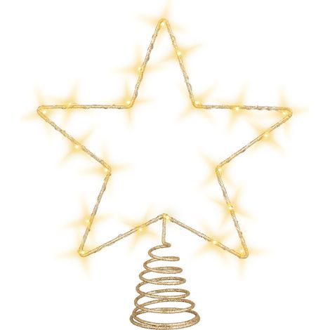LED Weihnachtsbaum Spitze 27 cm warm weiß mit Timer - gold - Beleuchteter Stern für den Christbaum Batterie betrieben - Baumspitze Tannenbaum Deko Bleuchtung Baumschmuck