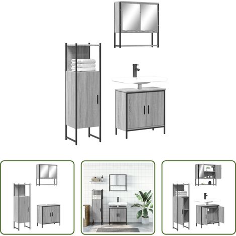 vidaXL Armoire miroir -  Ensemble de meubles de salle de bain 3 pcs Sonoma gris (1/5)