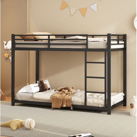 DESVIAE Lit superposé enfant métal avec barrières de sécurité 90 x 200 cm noir structure gain de place pour chambre d enfant avec sommier à lattes montage à faire (1/5)