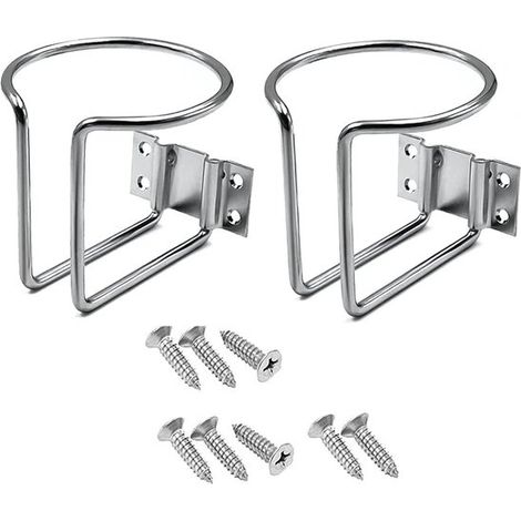 Porte-gobelet pour bateau - Porte-gobelet universel en acier inoxydable - Lot de 2 - Argenté (1/5)