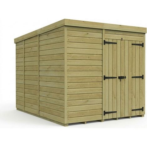 7ft x 9ft Pent Garden Shed Double Door No Windows - Pressure Treated Timber - L213 x W274 x H210 cm - Natural