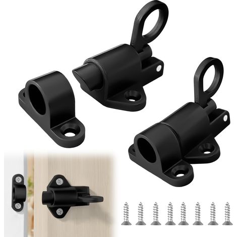 Verrou automatique à ressort, lot de 2, avec vis pour fenêtres, armoires, portails de jardin, cages pour animaux, portes en bois/balcon (noir) (1/5)