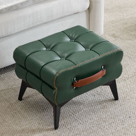 Pouf portable en similicuir vert (Pieds en métal) — Repose-pieds multifonction — Banc polyvalent pour s'asseoir et s'habiller  Idéal pour les salons et les chambres (1/4)