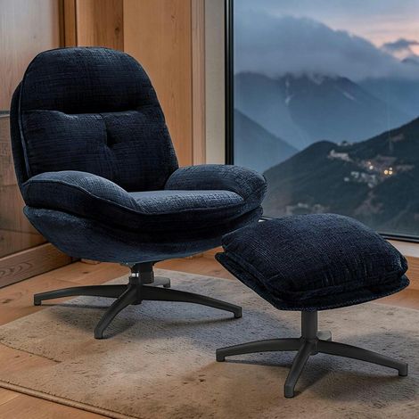 Fauteuil détente bleu nuit pivotant avec repose-pieds IENA (1/3)