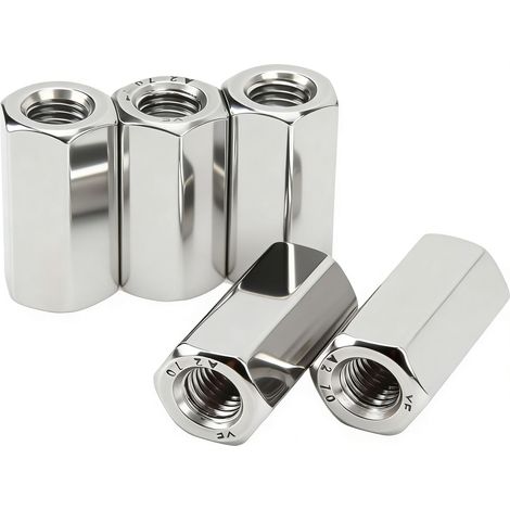 5 Pièces écrou D'accouplement Hexagonal M10 x 1.5 Filetage Femelle 17mm Diamètre Extérieur 35mm Longueur 304 écrous D'accouplement de Tige en Argent en Acier Inoxydable (1/5)