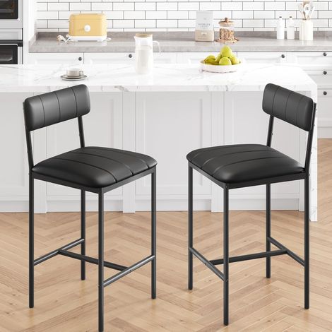 Lot de 2 chaises hautes à dossier à fils tendus rembourrées PU, structure fer + panneau MDF, emballage carton (1/5)