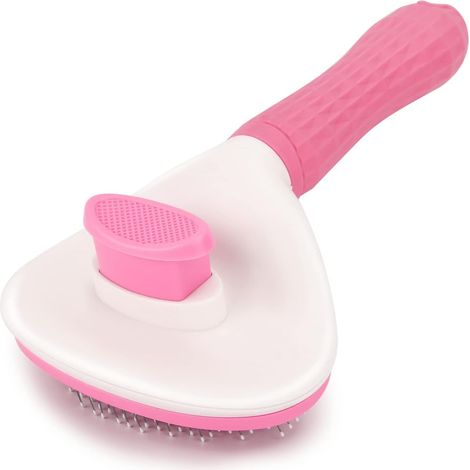 Brosse autonettoyante en acier inoxydable avec bouton anti-poils pour chiens et chats, peigne de toilettage (rose) (1/5)