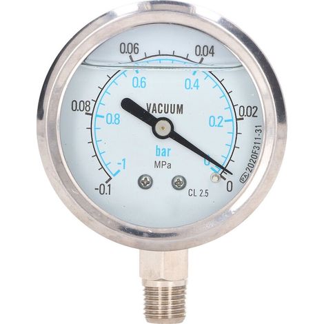 Manomètre à vide 1/4 po NPT en acier inoxydable – Pression max -0,1 à 0 Mpa – Précision classe 2,5 – Pour eau et huile - 1-0Mpa (1/5)