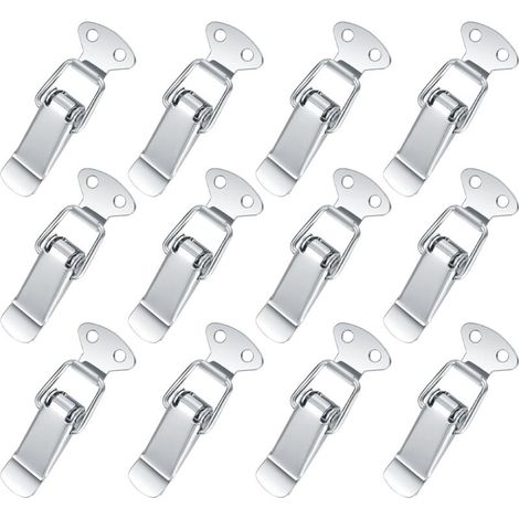 12-teiliger Hebelverschluss, Federverschluss aus Edelstahl, gefederter Verschluss mit Haken für Schrank, Box, Schublade, Schrank, Medizinkoffer, Werkzeugkasten – Silber