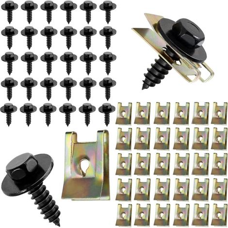 Kit di 60 clip per auto con viti e dadi: 30 clip per carrozzeria, 30 viti per parafanghi, clip per carrozzeria, dadi di fissaggio a U.