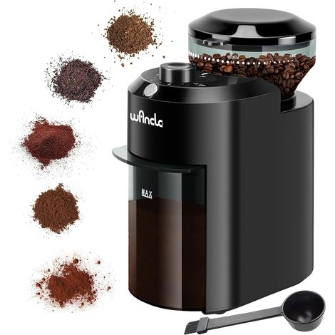 Moulin à Café Electrique, broyeur cafe grain, Réglable pour Grains de Café, avec 28 Réglages de Mouture Précise pour 12 Tasses (Acrylonitrile butadiène styrène (ABS), Noir) (1/5)